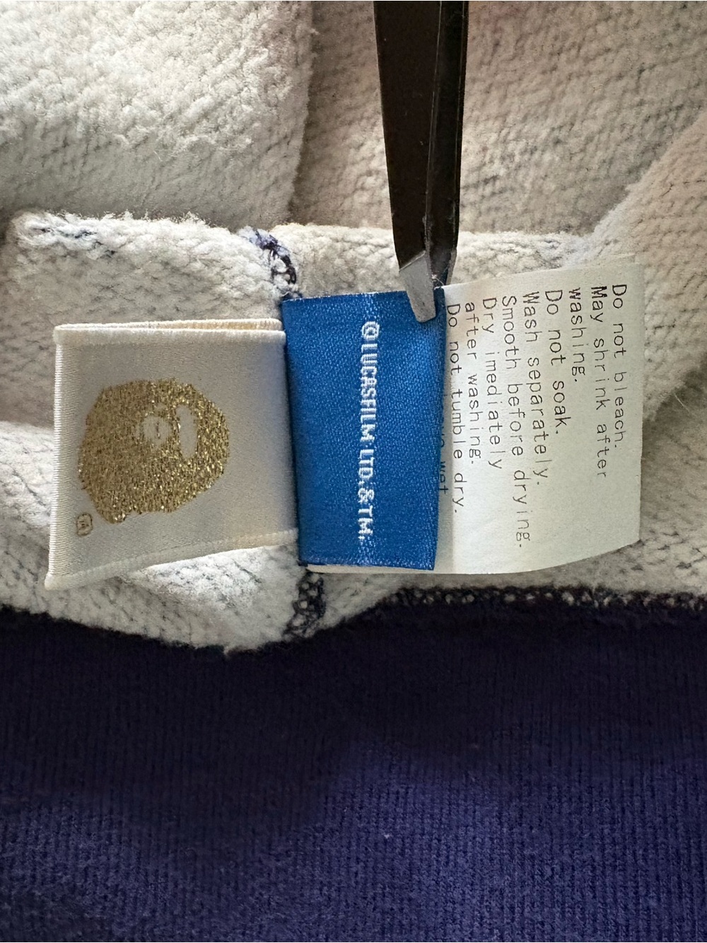 BAPE x STAR WARS  sz XS Full Zip Navy Blue Hoodie Fleece Bathing Ape Japan - Picture 10 of 13
